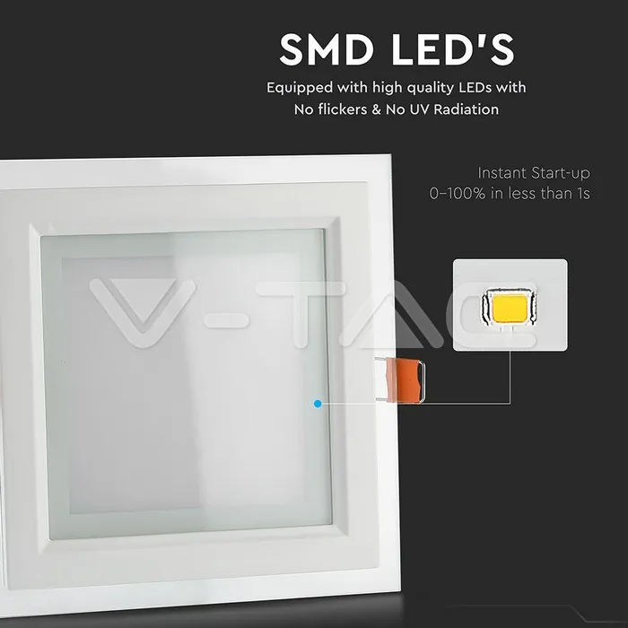 V-TAC VT-4745 18W LED Панел Стъклено Тяло Квадратен Модул Бяла Светлина