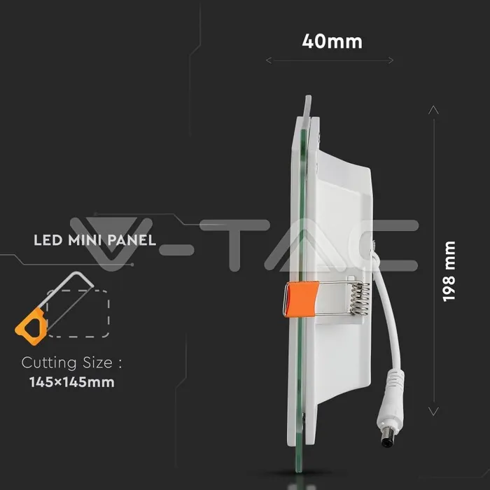 V-TAC VT-4745 18W LED Панел Стъклено Тяло Квадратен Модул Бяла Светлина
