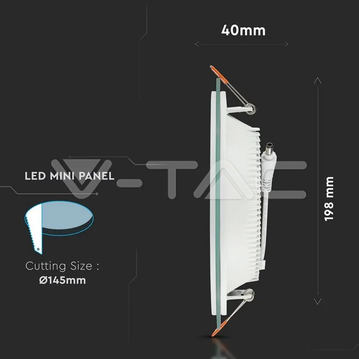 V-TAC VT-6281 18W LED Панел Стъклено Тяло Кръгъл Модул Неутрално Бяла Светлина