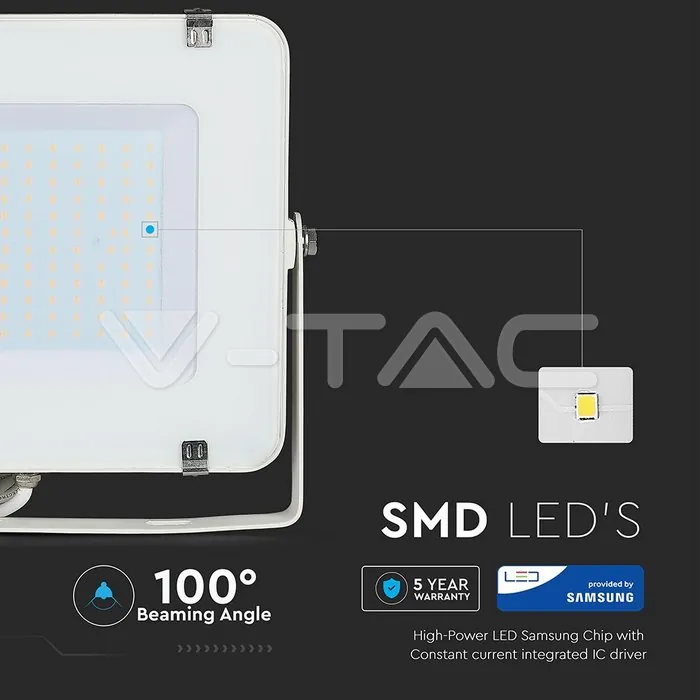 V-TAC VT-478 150W LED Прожектор SAMSUNG Чип SMD Бяло Тяло 3000K