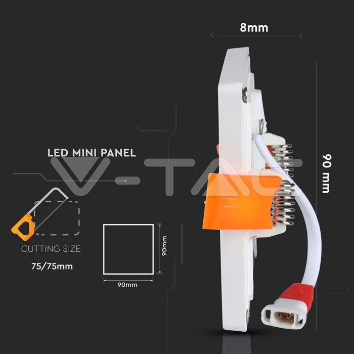 V-TAC VT-4944 8W LED Slim Панел Квадрат Неутрално Бяла Светлина