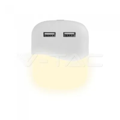 V-TAC VT-508 LED Нощна Лампа за Контакт USB Квадрат 4000K