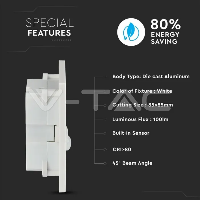 V-TAC VT-5570 3W LED Луна Сензор Неутрално Бяла Светлина