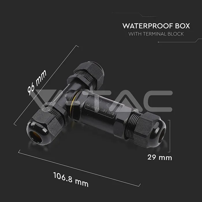 V-TAC VT-5978 Влагозащитен Конектор Черен 3х8-12мм IP68
