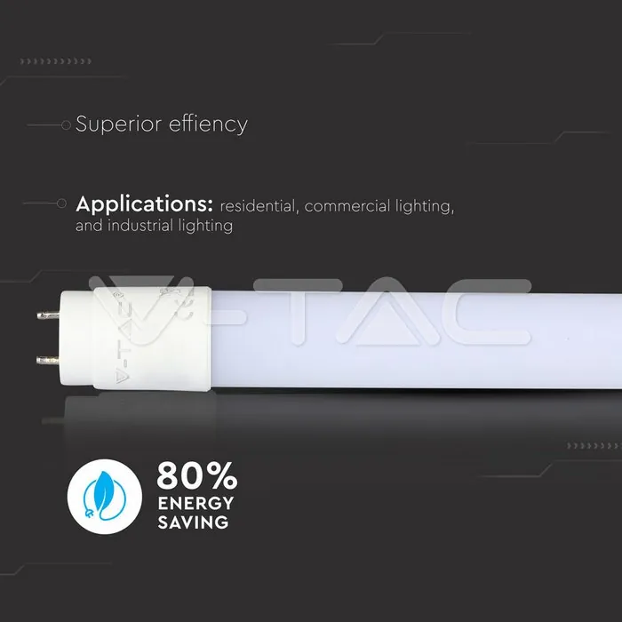 V-TAC VT-6263 LED Пура T8 18W 120 см Nano Пластик Топло Бяла Светлина Неротационна