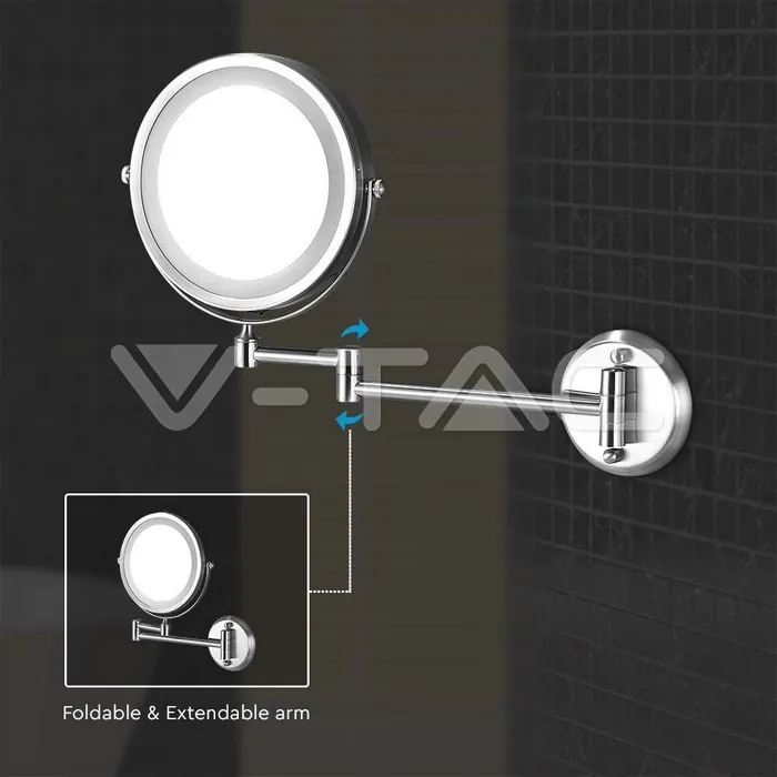 V-TAC VT-6628 3 LED Огледало за Стена 4 x AA Батерии Тяло Никел