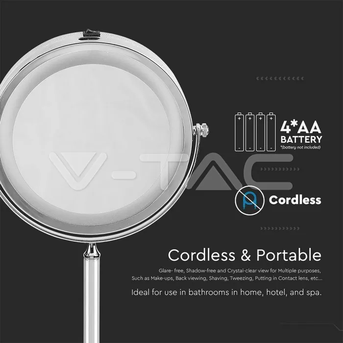 V-TAC VT-6629 3 LED Огледало Настолно 4 x AA Батерии Тяло Никел
