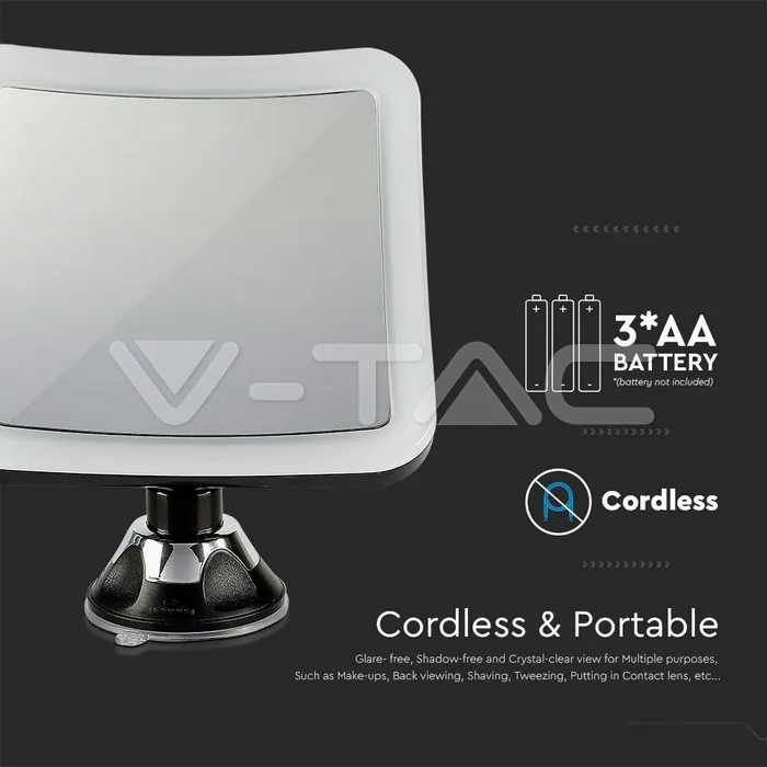 V-TAC VT-6630 3.2 LED Огледало 3 x AA Батерии Черно Тяло
