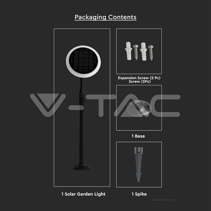 V-TAC VT-6668 3W LED Соларно Градински Тяло Черно Бяло Тяло 3000K 2бр.