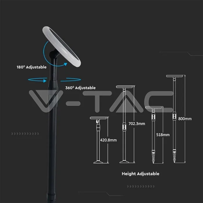 V-TAC VT-6668 3W LED Соларно Градински Тяло Черно Бяло Тяло 3000K 2бр.