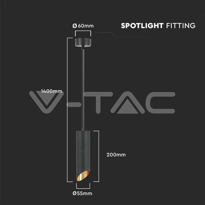 V-TAC VT-6684 1xGU10 Корпус Пендел Черен D:55x200мм