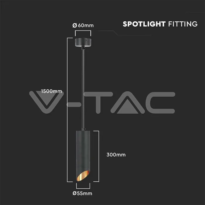 V-TAC VT-6685 1xGU10 Корпус Пендел Черен D:55x300мм