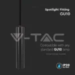 V-TAC VT-6686 1xGU10 Корпус Пендел Черен D:60x300мм
