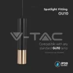 V-TAC VT-6688 1xGU10 Корпус Пендел Черен + Златно D:60x300мм