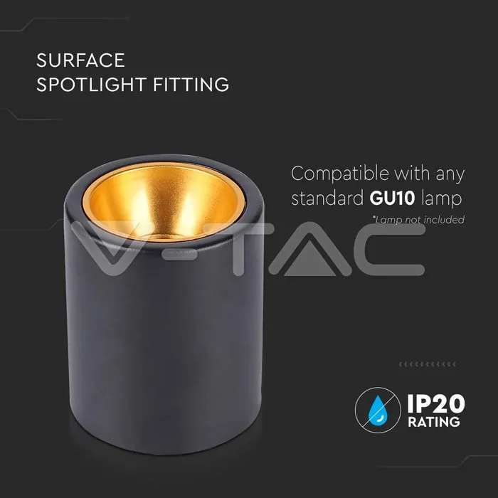 V-TAC VT-6691 Външен Корпус GU10 Кръг Черен