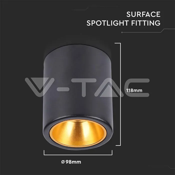 V-TAC VT-6691 Външен Корпус GU10 Кръг Черен