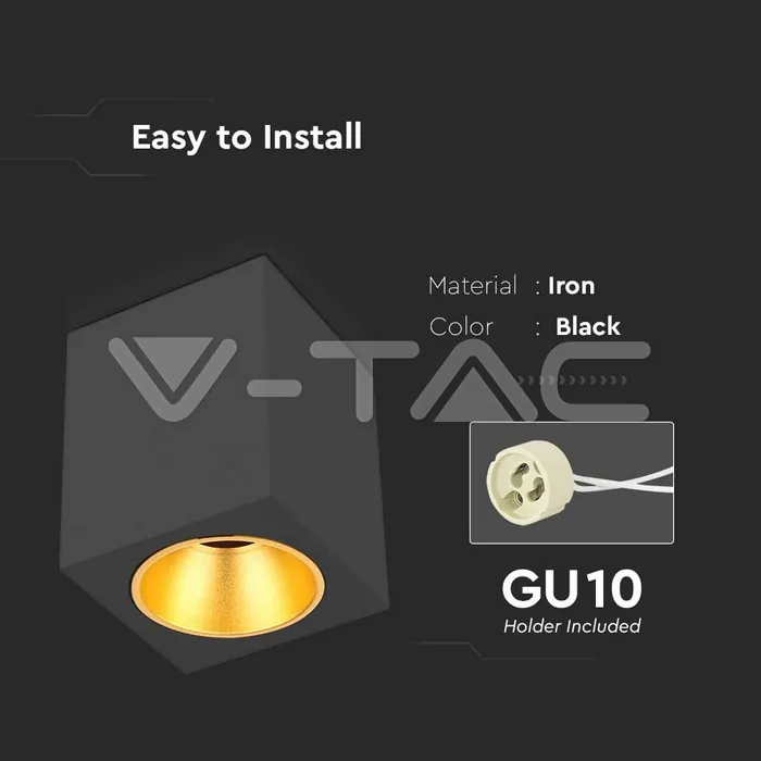 V-TAC VT-6693 Външен Корпус GU10 Квадрат Черен