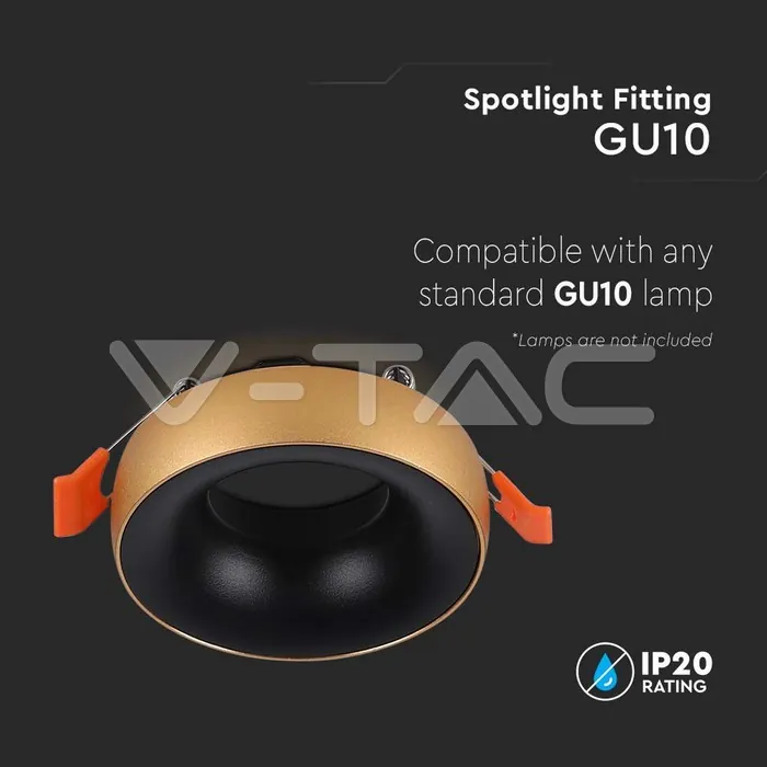 V-TAC VT-6697 GU10 Корпус Златна Рамка + Черен Рефлектор