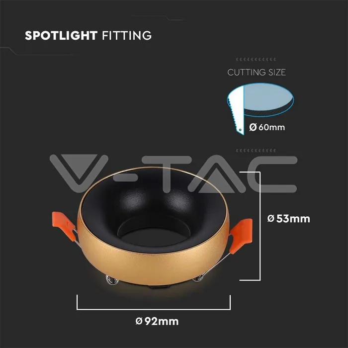 V-TAC VT-6697 GU10 Корпус Златна Рамка + Черен Рефлектор