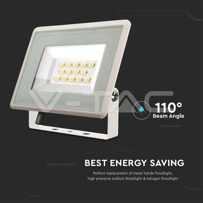 V-TAC VT-6730 10W LED Прожектор SMD F-Series Бяло Тяло 3000K