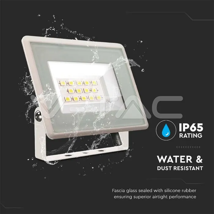 V-TAC VT-6730 10W LED Прожектор SMD F-Series Бяло Тяло 3000K