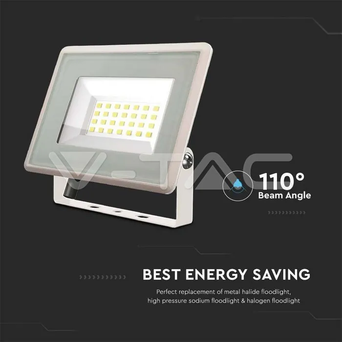 V-TAC VT-6740 20W LED Прожектор Бяло Тяло 3000K