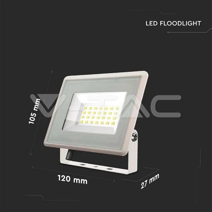 V-TAC VT-6740 20W LED Прожектор Бяло Тяло 3000K