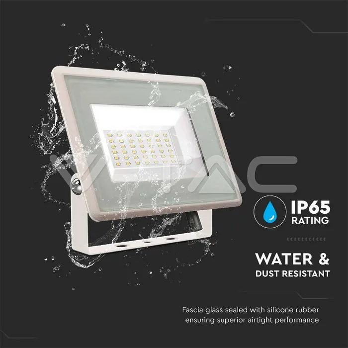 V-TAC VT-6752 50W LED Прожектор Бяло Тяло 3000K
