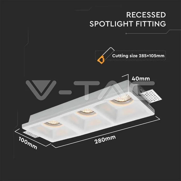 V-TAC VT-6764 3xGU10 Гипсова Отливка Кръг Бяла