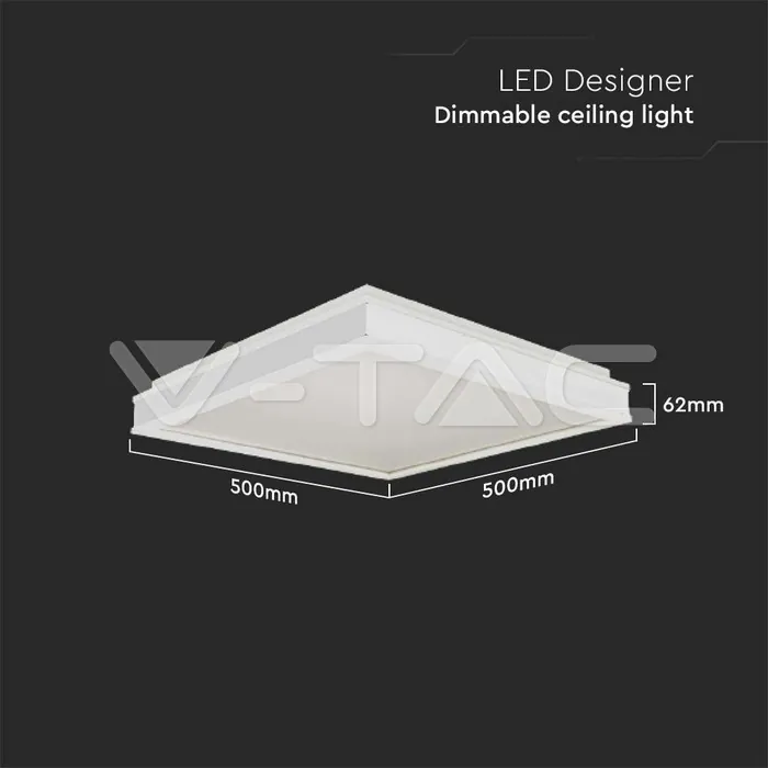 V-TAC VT-6918 LED Осветител 48W Квадрат за Таван Бяла Рамка 4000K Димиращ