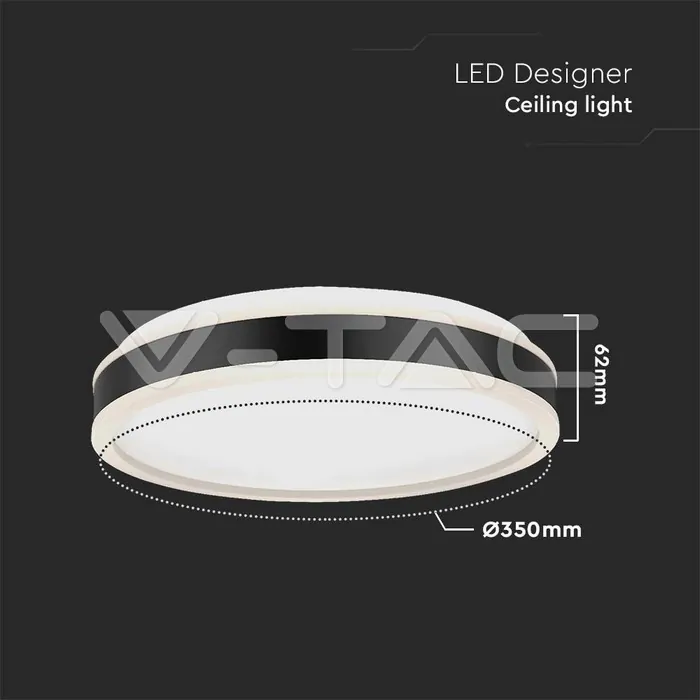 V-TAC VT-6986 LED Осветител 18W Кръг за Таван Черна Рамка 4000K Димиращ