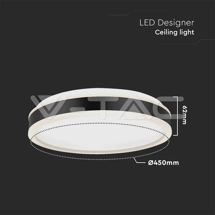 V-TAC VT-6988 LED Осветител 24W Кръг за Таван Черна Рамка 4000K