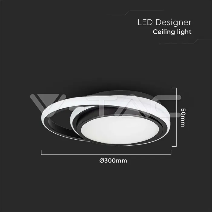 V-TAC VT-6994 LED Осветител 24W Плафон 4000К Черен Двоен Кръг