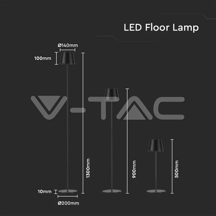 V-TAC VT-7009 4W LED Настолна Лампа Презаредима Бяла Черна IP54