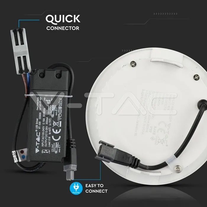 V-TAC VT-706 6W LED Панел Premium SAMSUNG Чип Кръг 3000K