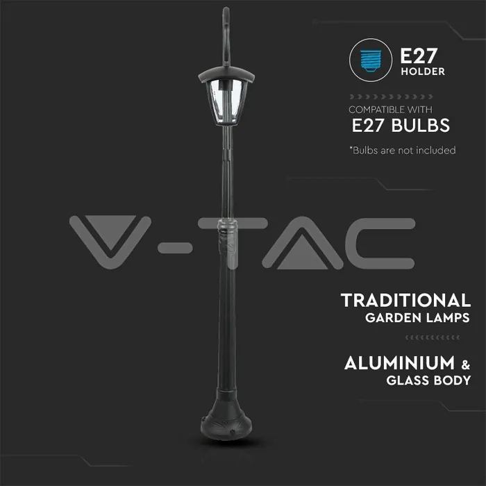 V-TAC VT-7061 Градиснки Лампа 2ХE27 1410мм Черен IP44