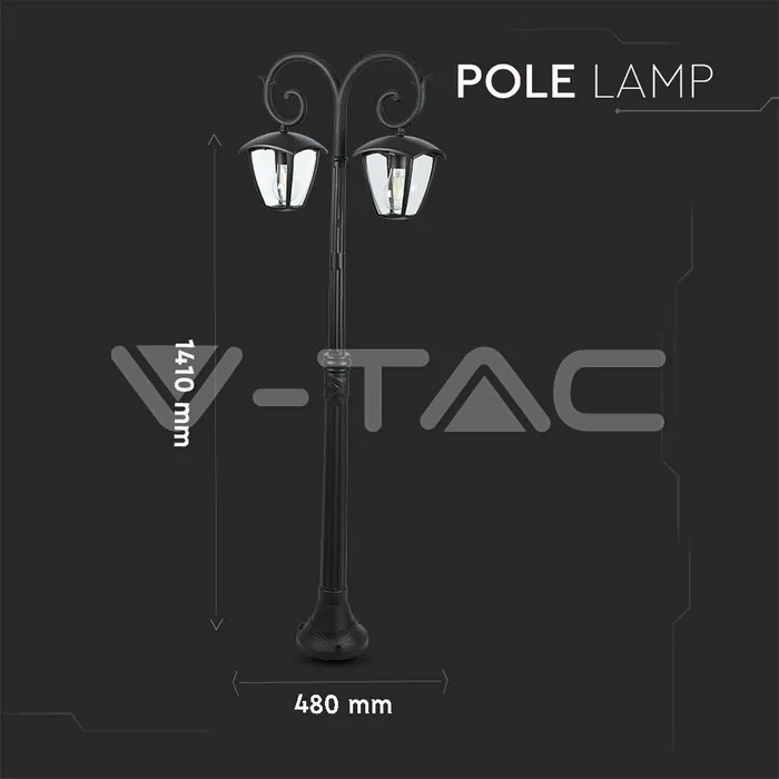 V-TAC VT-7061 Градиснки Лампа 2ХE27 1410мм Черен IP44