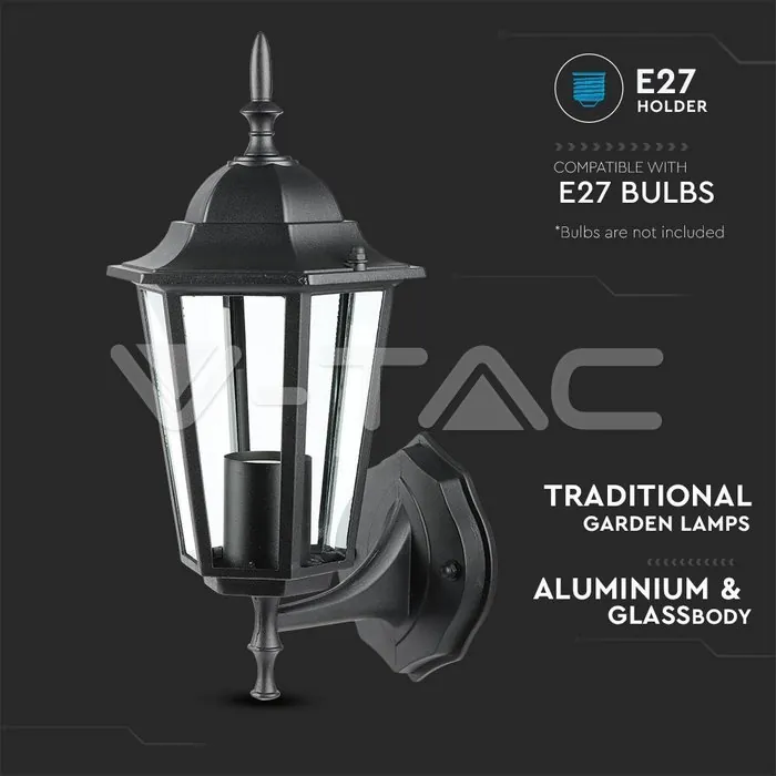 V-TAC VT-7066 Аплик за Стена E27 Черен Мат На Горе