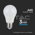 V-TAC VT-7290 LED Крушка 9W А60 Е27 3-Степенно Димиране Бяла Светлина Блистер 2 бр.