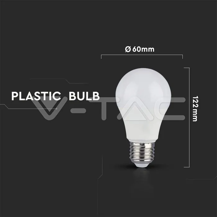 V-TAC VT-7290 LED Крушка 9W А60 Е27 3-Степенно Димиране Бяла Светлина Блистер 2 бр.