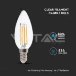 V-TAC VT-7365 LED Крушка 4W Filament E14 Кендъл Мат Топла светлина 2бр/Блистер