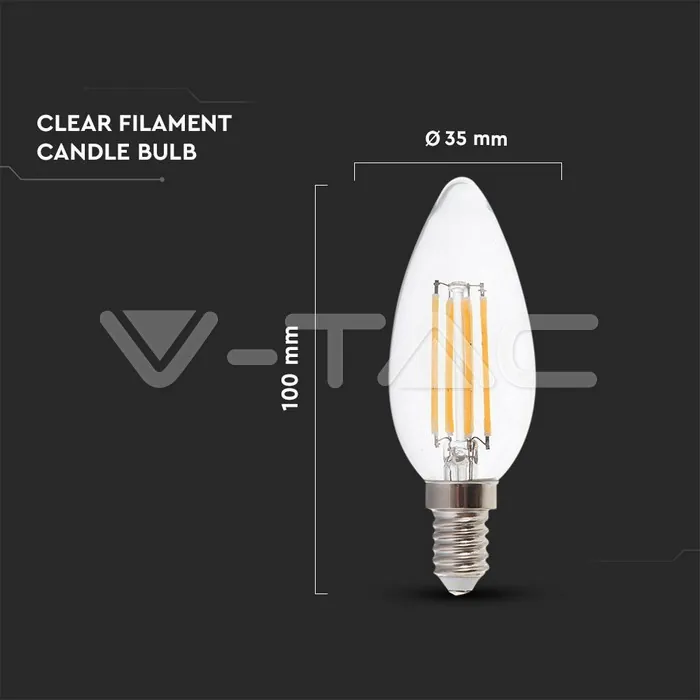 V-TAC VT-7365 LED Крушка 4W Filament E14 Кендъл Мат Топла светлина 2бр/Блистер