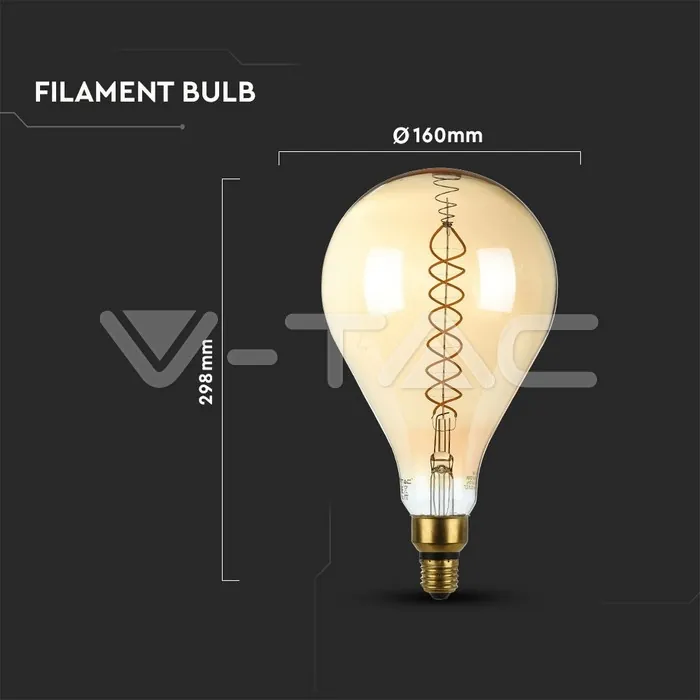 V-TAC VT-7461 LED Крушка 8W Filament E27 А165 Димираща 2000K