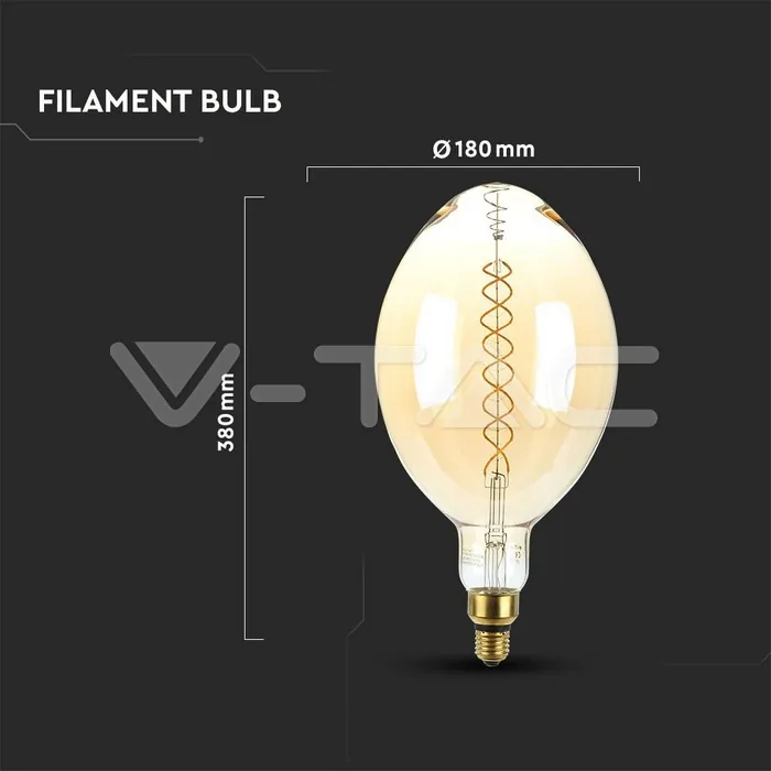 V-TAC VT-7463 LED Крушка 8W Двоен Filament Е27 BF180 Димираща 2000K