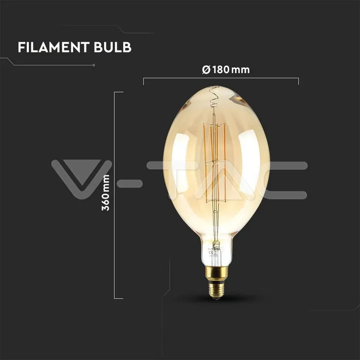 V-TAC VT-7464 LED Крушка 8W Прав Filament Е27 BF180 Димираща 2000K