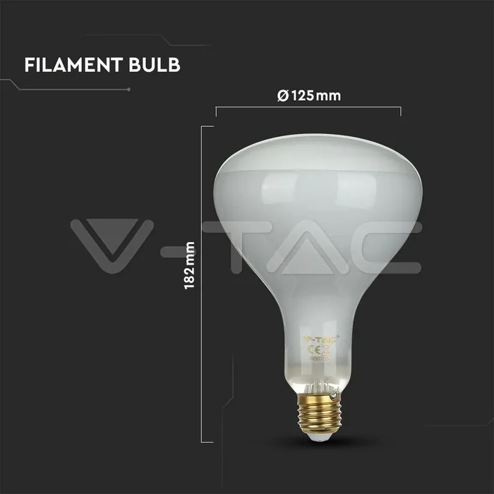 V-TAC VT-7466 LED Крушка 8W Filament E27 R125 Димираща 2700K