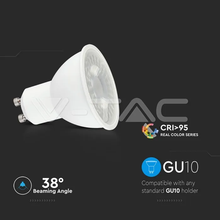 V-TAC VT-7498 LED Крушка 6W GU10 Пластик Лупа 4000K CRI 95+
