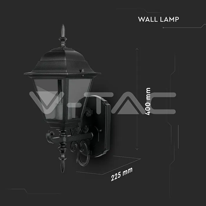 V-TAC VT-7519 Фенер за Стена Четиристен Черен Малък