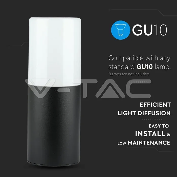 V-TAC VT-7566 GU10 Градинска Стенна Лампа Черна Цилиндър IP54