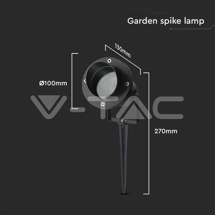 V-TAC VT-7572 GU10 Градинско Тяло Колче Черно Тяло IP65
